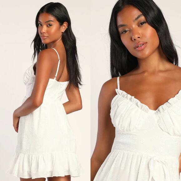 Lulus Dearest Darling White Burnout Floral Jacquard Bustier Mini Dress - Picture 2 of 10